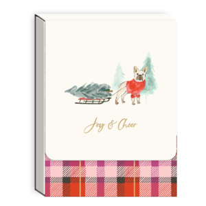 Pocket notepad featuring snow day dogs frenchie design.