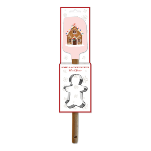 Spatula set with holiday gingerbread house theme.