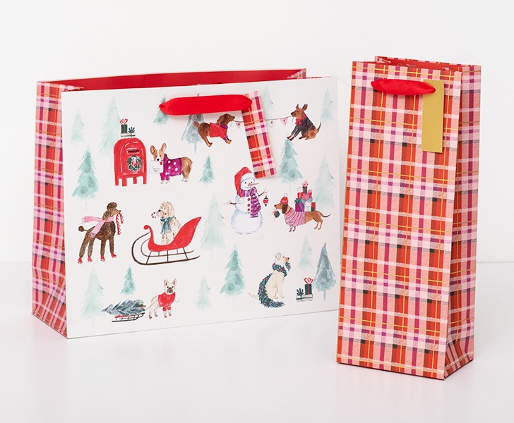 Wine Bag and Large Gift Bag With Dog Artwork