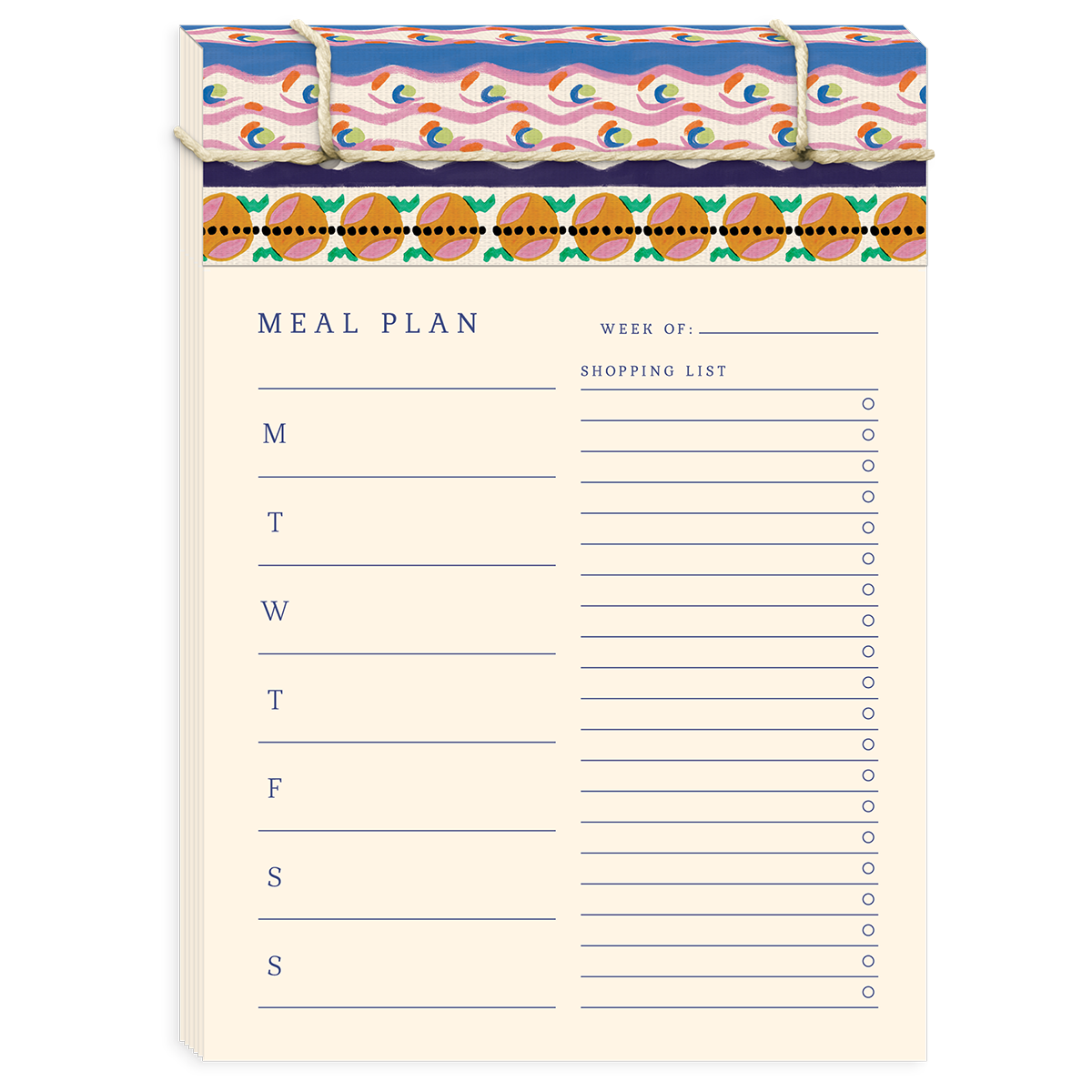 Notepad featuring decorative arts borders meal plan theme.