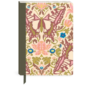 Decorative softcover journal with timeless treasures butterfly theme and fabric spine.