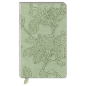 Decorative softcover journal with timeless treasures sage theme in vegan leather.