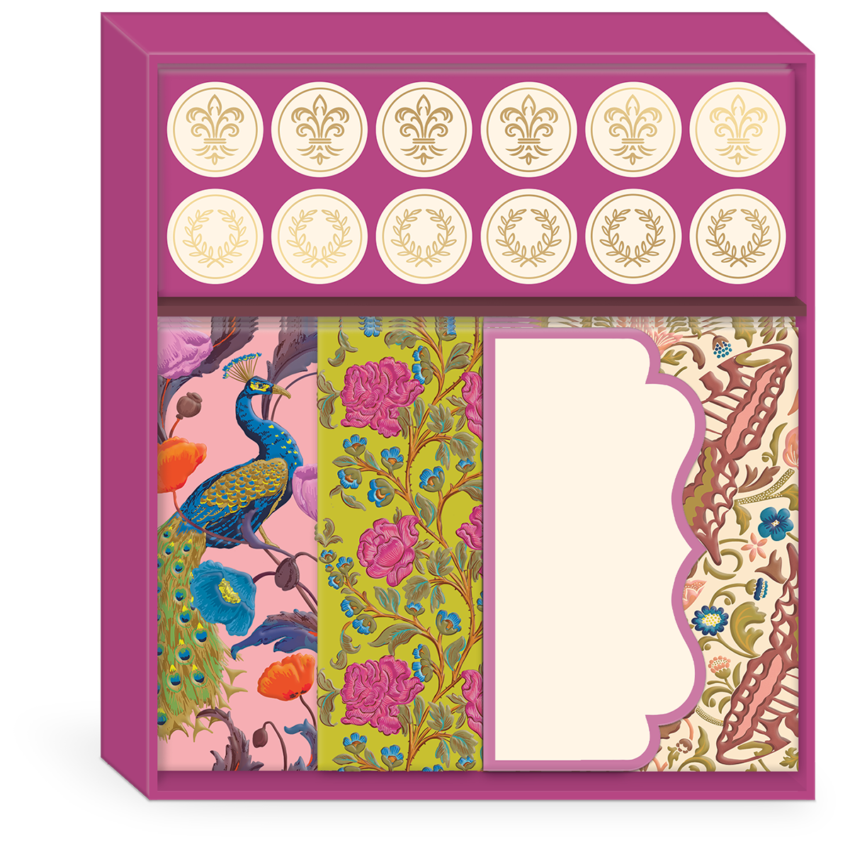 Stationery set with timeless treasures theme containing cards and stickers.