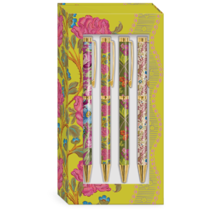 Timeless Treasures Green Floral Boxed Pens set of four.