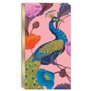 Tall notepad featuring timeless treasures peacock design.