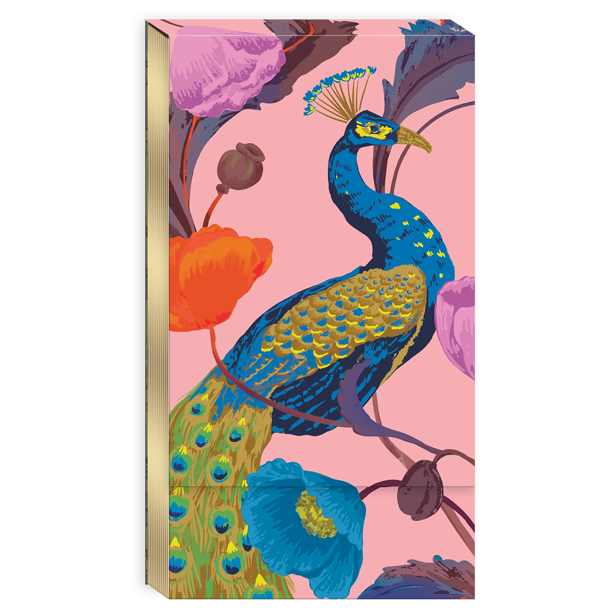 Tall notepad featuring timeless treasures peacock design.