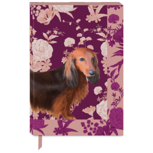 Decorative softcover journal with petals and paws dachshund floral design.