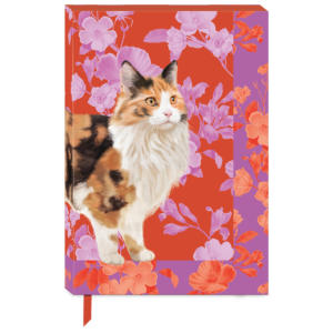Decorative softcover journal with petals and paws calico floral design.