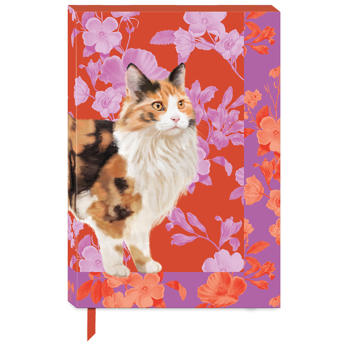 Decorative softcover journal with petals and paws calico floral design.