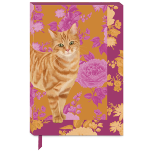 Decorative softcover journal with petals and paws tabby floral design.
