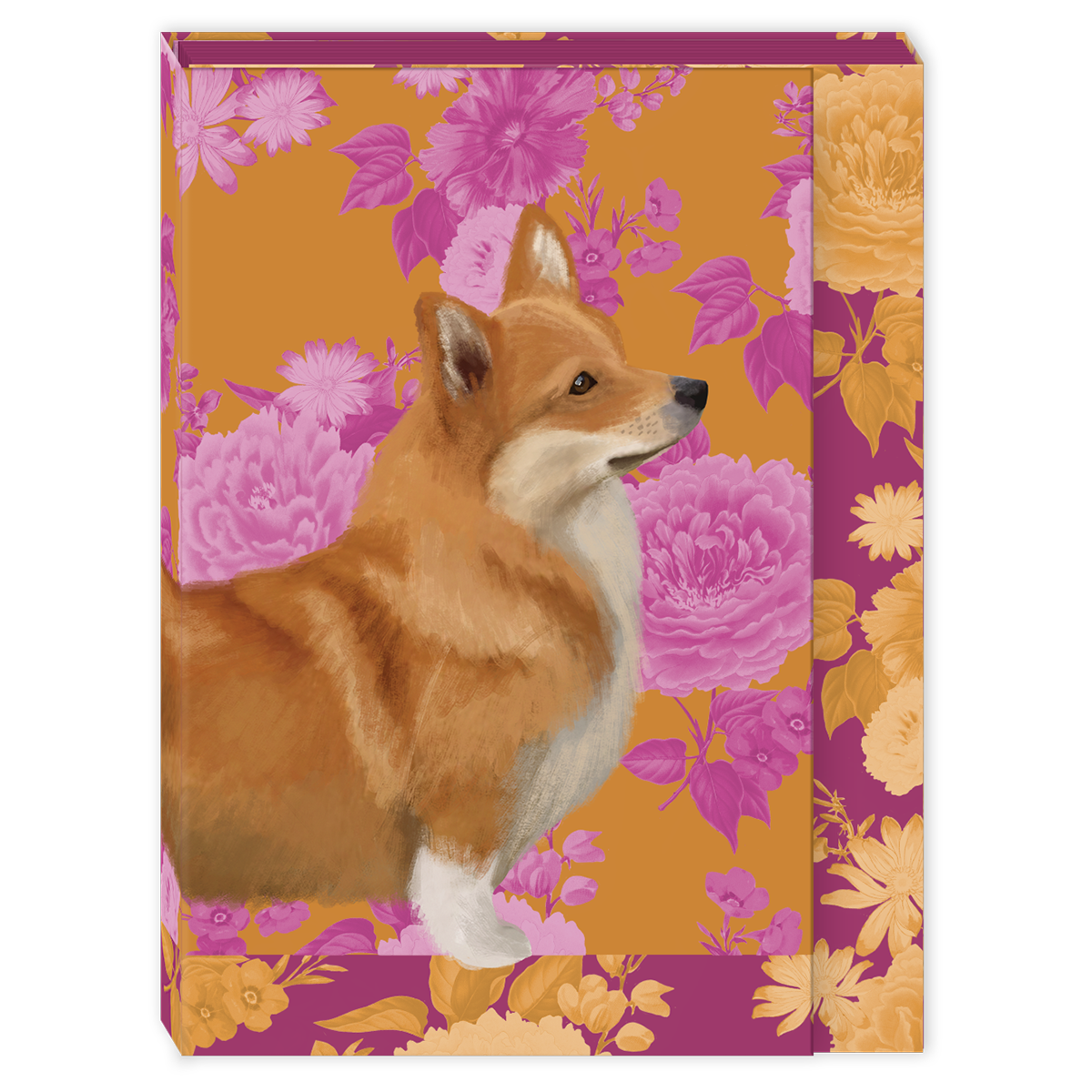Pocket notepad featuring petals and paws corgi floral design.