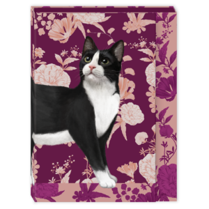 Pocket notepad featuring petals and paws tuxedo floral design.