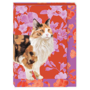 Pocket notepad featuring petals and paws calico floral design.
