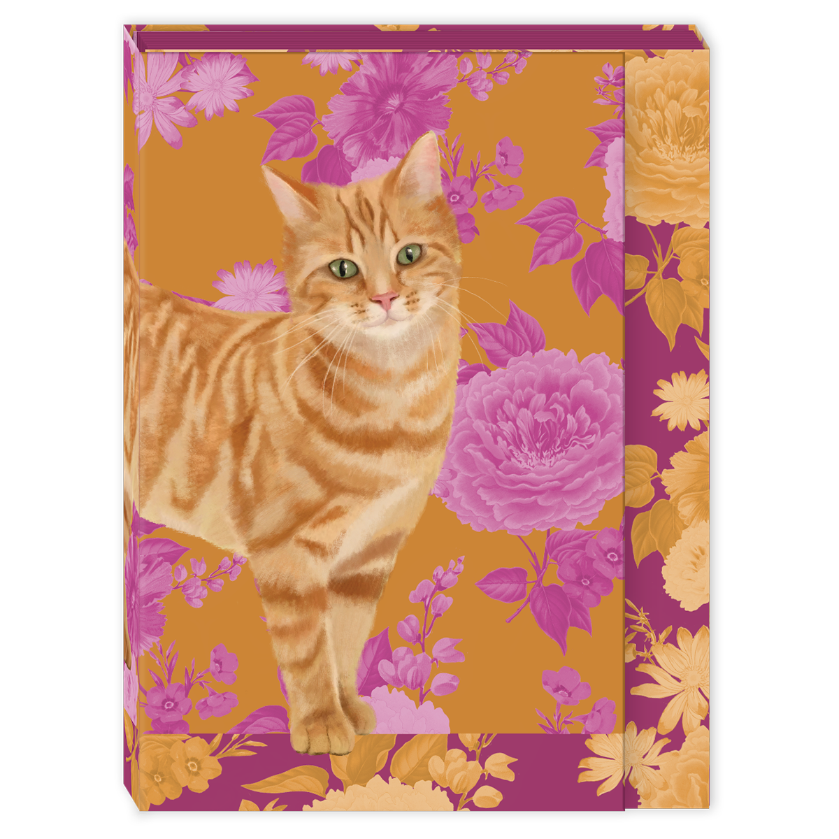 Pocket notepad featuring petals and paws tabby floral design.