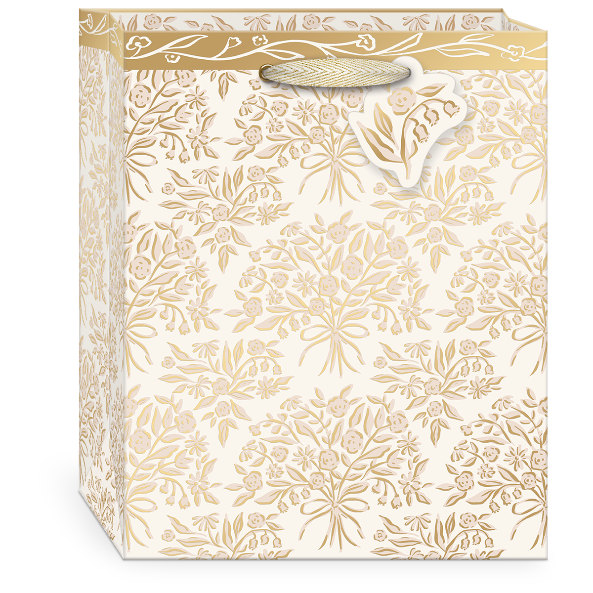 Gold Flora Bouquets Medium Gift Bag with handles.