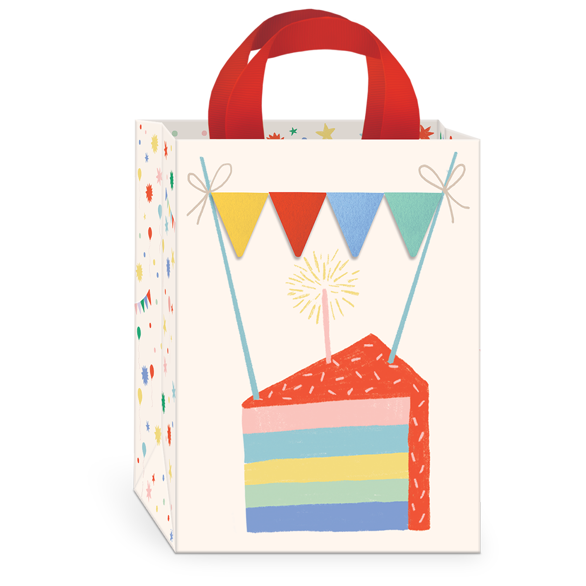 Birthday Brights Cake Slice Small Gift Bag with handles.