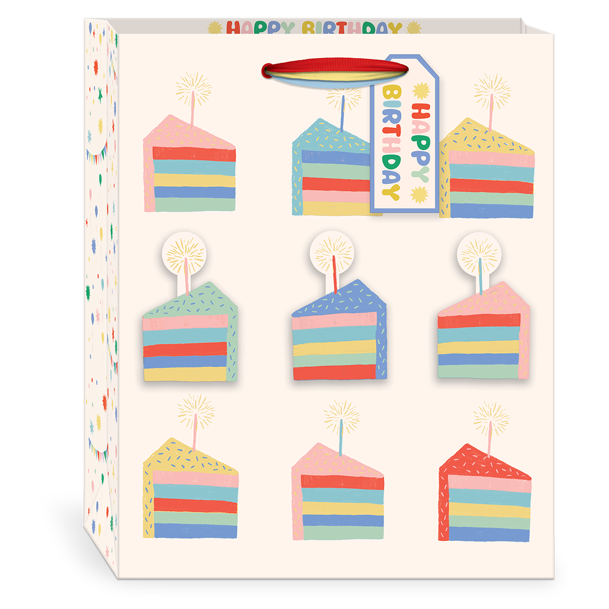 Birthday Brights Cake Slices Large Gift Bag with handles.