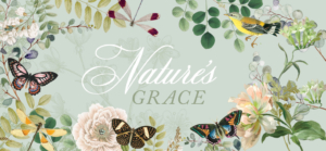 colorful artwork of butterflies with nature's grace text highlighting collection artwork